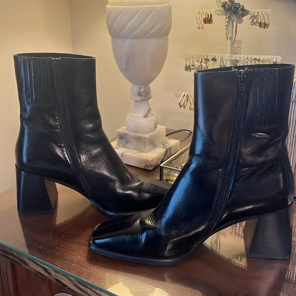 Jeffrey Campbell Sherpal Bootie Black Patent Leather Heeled Square Toe