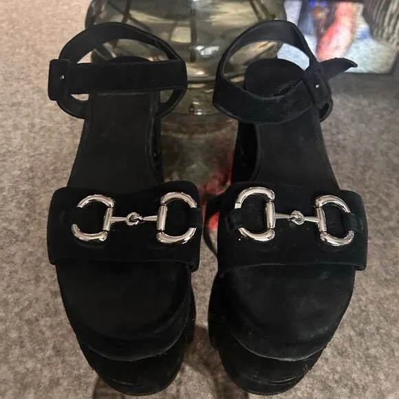 Jeffrey Campbell Timeless Suede Horse Bit Platform Sandals