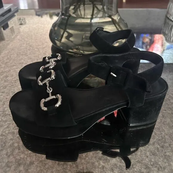 Jeffrey Campbell Timeless Suede Horse Bit Platform Sandals