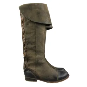 Jeffrey Campbell Women's Size 7 Zipped Brown Olive Distressed Leather OTK Boots