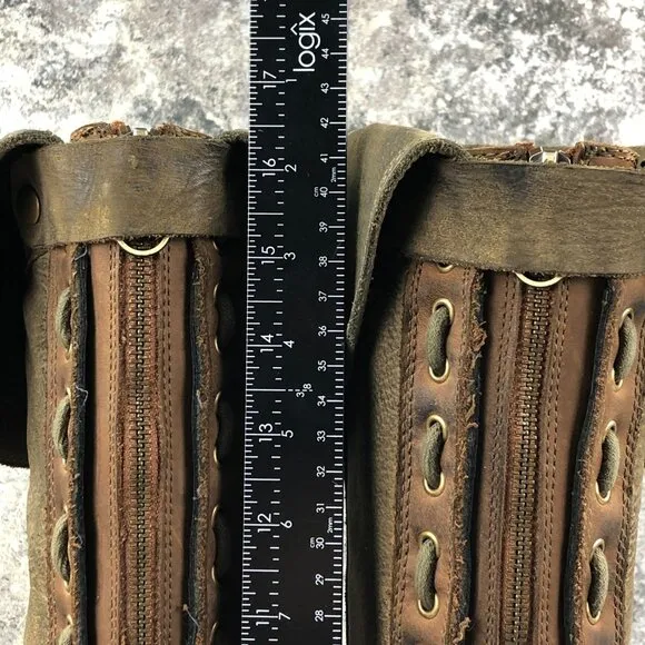 Jeffrey Campbell Women's Size 7 Zipped Brown Olive Distressed Leather OTK Boots