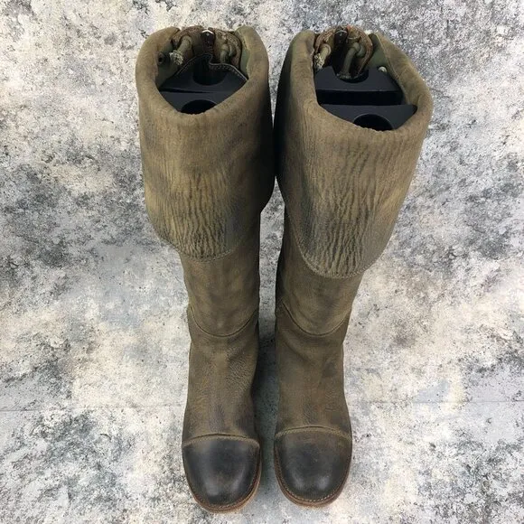 Jeffrey Campbell Women's Size 7 Zipped Brown Olive Distressed Leather OTK Boots