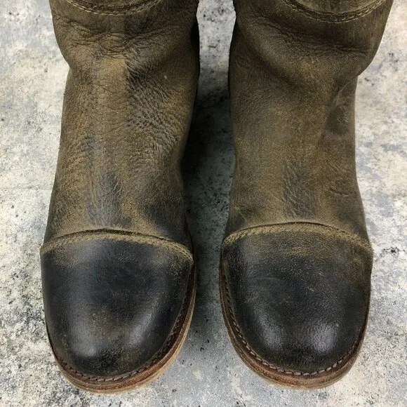 Jeffrey Campbell Women's Size 7 Zipped Brown Olive Distressed Leather OTK Boots