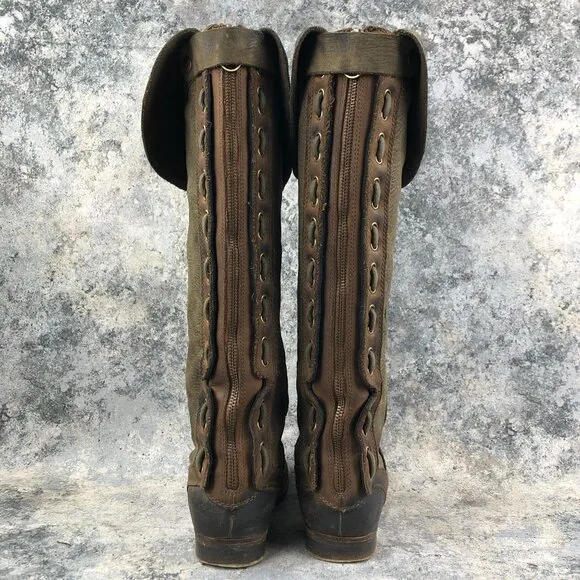 Jeffrey Campbell Women's Size 7 Zipped Brown Olive Distressed Leather OTK Boots
