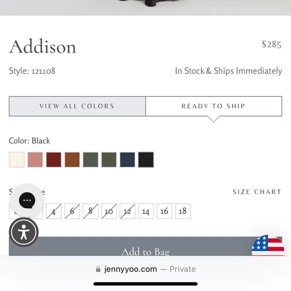 Jenny Yoo Addison Dress in Black Silk NWT!