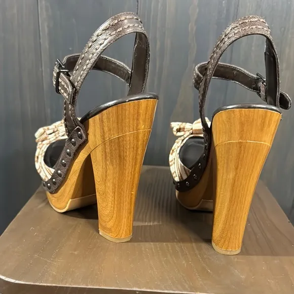 Jessica Simpson Brown Striped Platform Sandals Canvas Women's 7.5