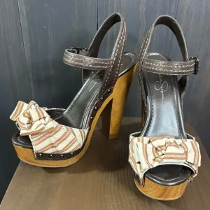 Jessica Simpson Brown Striped Platform Sandals Canvas Women's 7.5