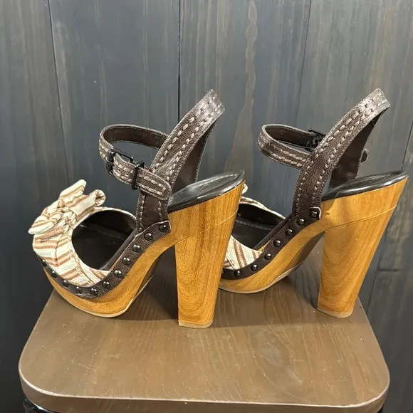 Jessica Simpson Brown Striped Platform Sandals Canvas Women's 7.5
