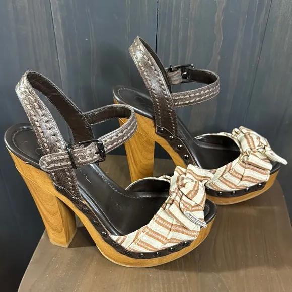 Jessica Simpson Brown Striped Platform Sandals Canvas Women's 7.5