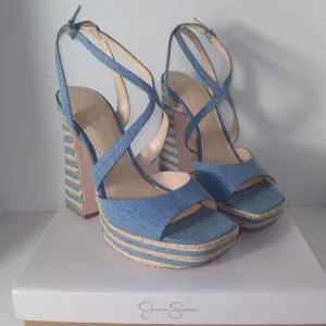 Jessica Simpson Denim Blue Platform Strappy Open Toe Heels/Sandals