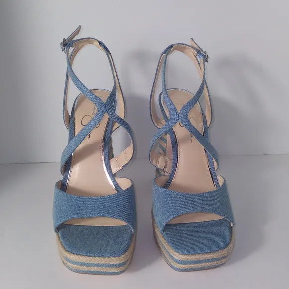 Jessica Simpson Denim Blue Platform Strappy Open Toe Heels/Sandals