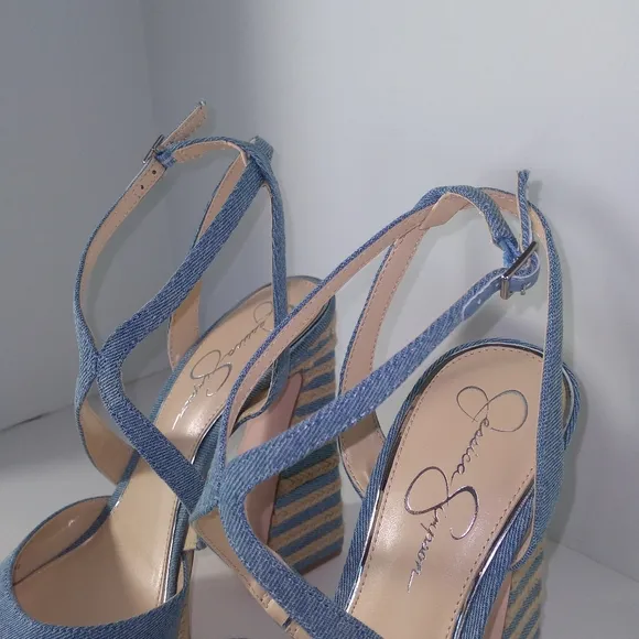 Jessica Simpson Denim Blue Platform Strappy Open Toe Heels/Sandals