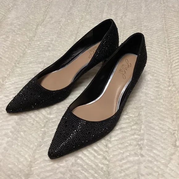 Jewel Badgley Mischka Brand Frenchie Pointed Toe Kitten Heel Pumps Shoes Sz 8.5