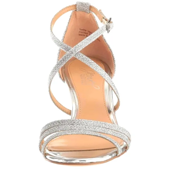 Jewel Badgley Mischka Silver Metallic Glitter Evening Wedge Sandals - Size 7