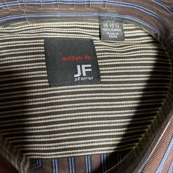 JF J.Frerrar Modern Fit Striped Long Sleeve Dress Shirt