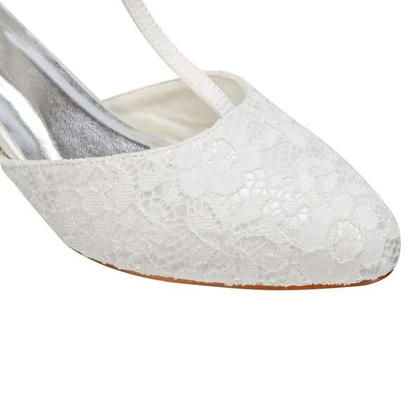 Jiajia 00968 Women's Bridal Shoes Closed Toe T-Strap 1.9&quot; Block Low Heel Lace S