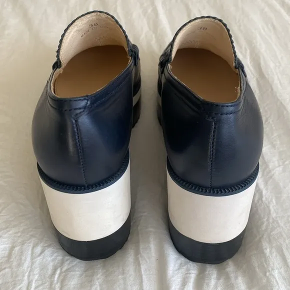Jill Sander navy platform loafer like new.  Nave, white, and black.  Size 38