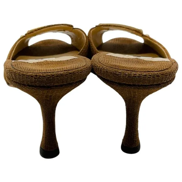 Jimmy Choo Brown Lizard Embossed Slide Sandals with Gold Buckle