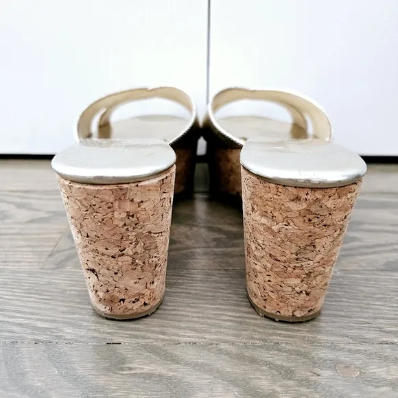 Jimmy Choo Perfume Metallic Leather Cork Wedge Sandals Size EU 40 1/2