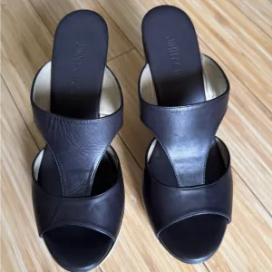 Jimmy Choo Pledge Black Leather Espadrille Platform Wedge Sandals 40.5 10.5