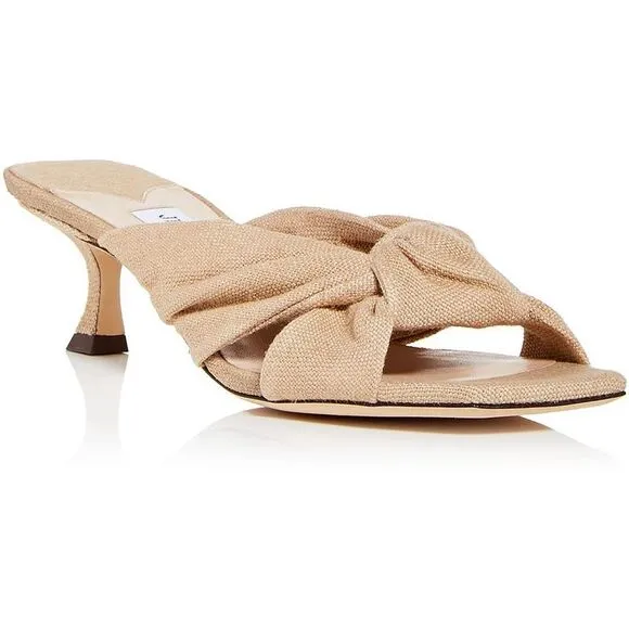 Jimmy Choo Womens Avenue 50 Beige Kitten Knot-Front Slide Sandals Shoes NWOB