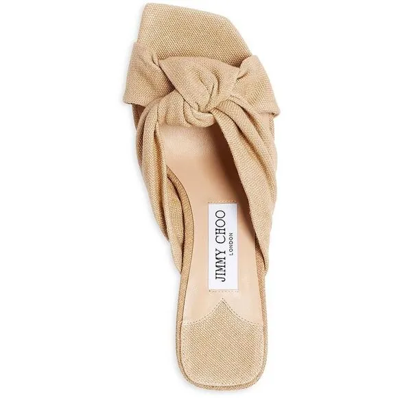 Jimmy Choo Womens Avenue 50 Beige Kitten Knot-Front Slide Sandals Shoes NWOB