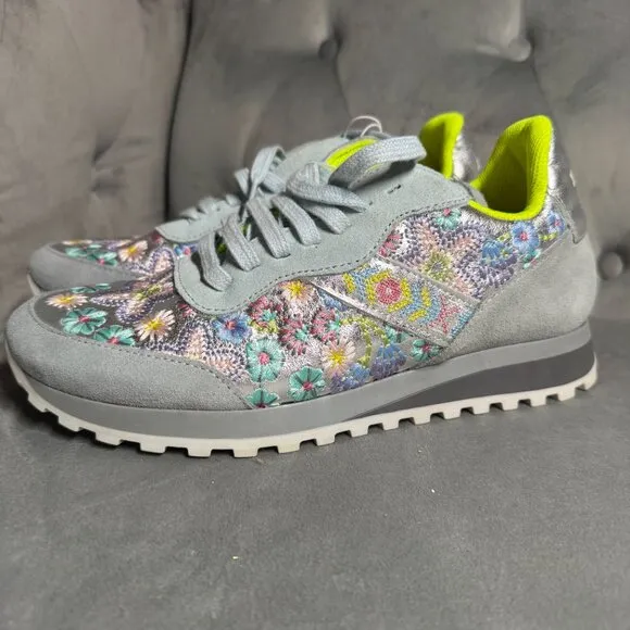 Johnny Was Floral Embroidered Keya Shine Light Blue Sneakers Shoe Size‎ 38