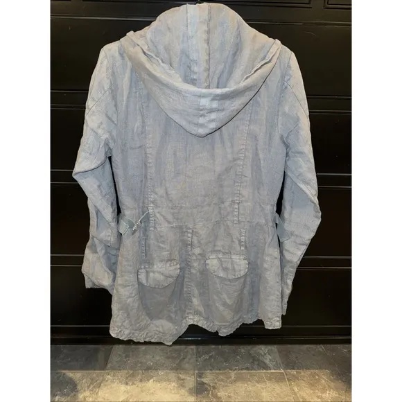 Johnny Was Pete And Greta Gray Small Utility Jacket Pockets Removable Hood Linen