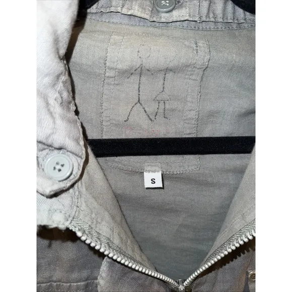 Johnny Was Pete And Greta Gray Small Utility Jacket Pockets Removable Hood Linen