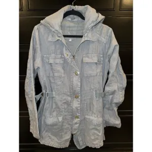 Johnny Was Pete And Greta Gray Small Utility Jacket Pockets Removable Hood Linen