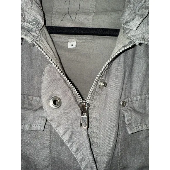 Johnny Was Pete And Greta Gray Small Utility Jacket Pockets Removable Hood Linen