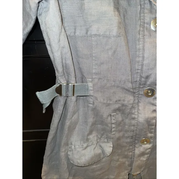 Johnny Was Pete And Greta Gray Small Utility Jacket Pockets Removable Hood Linen