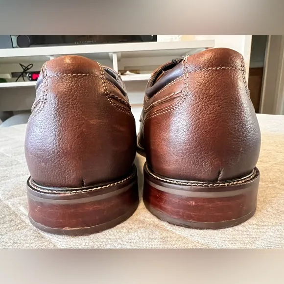 JOHNSTON &amp; MURPHY 12 M Brown Cap Toe Oxford Pebbled Leather Shoes Orig $220