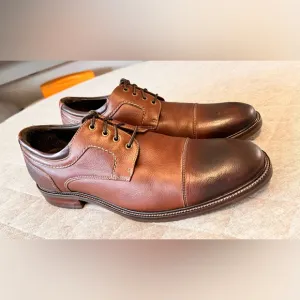 JOHNSTON &amp; MURPHY 12 M Brown Cap Toe Oxford Pebbled Leather Shoes Orig $220