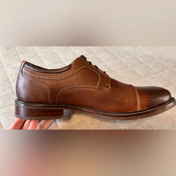 JOHNSTON &amp; MURPHY 12 M Brown Cap Toe Oxford Pebbled Leather Shoes Orig $220