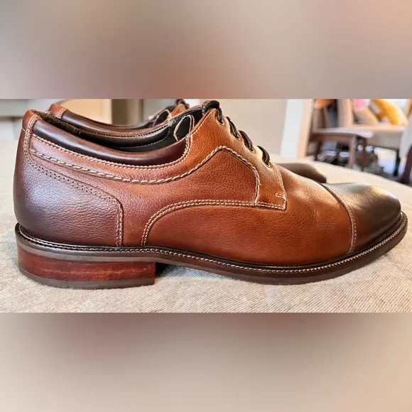 JOHNSTON &amp; MURPHY 12 M Brown Cap Toe Oxford Pebbled Leather Shoes Orig $220
