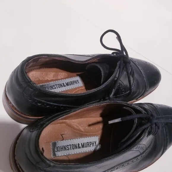 Johnston &amp; Murphy Black Leather Cap Toe Oxford Shoes