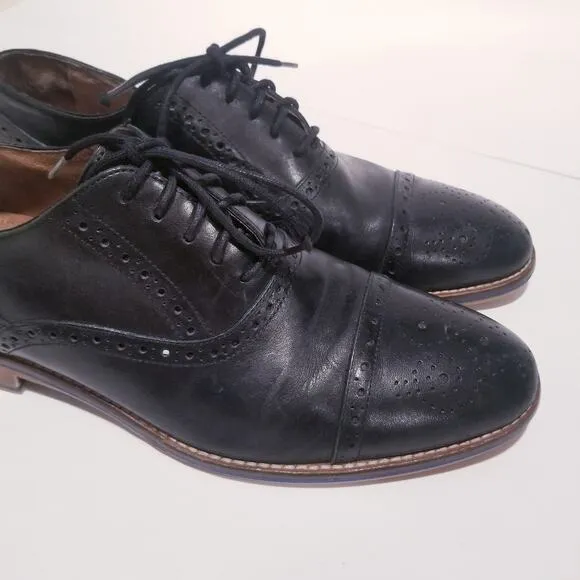 Johnston &amp; Murphy Black Leather Cap Toe Oxford Shoes