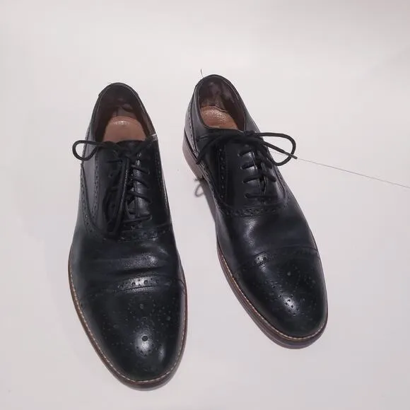 Johnston &amp; Murphy Black Leather Cap Toe Oxford Shoes