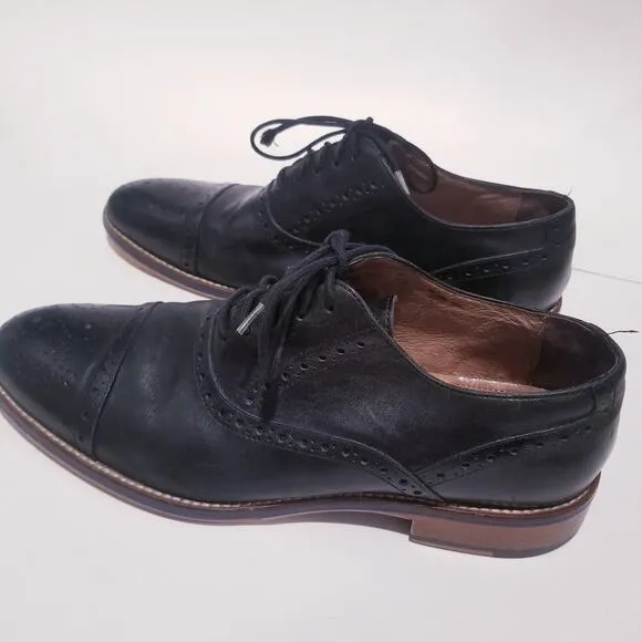 Johnston &amp; Murphy Black Leather Cap Toe Oxford Shoes
