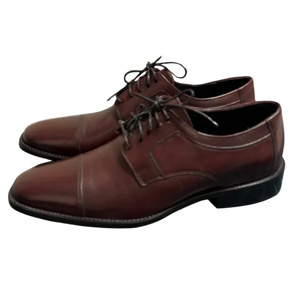 Johnston &amp; Murphy Mens Novick Cap Toe Lace Up Oxford Burgundy Shoes - Size 11.5M