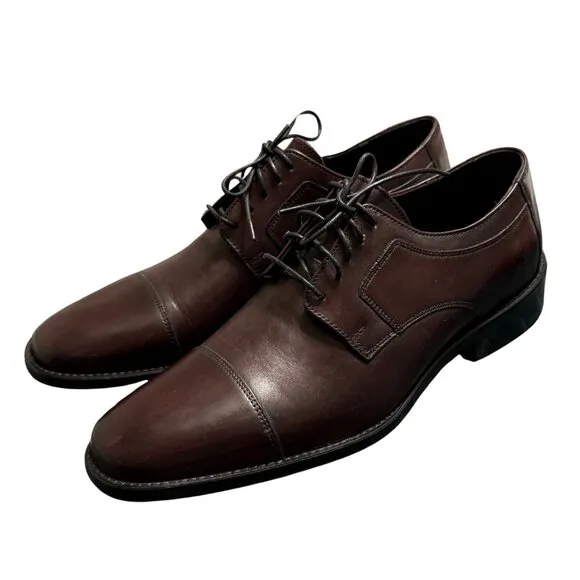 Johnston &amp; Murphy Mens Novick Cap Toe Lace Up Oxford Burgundy Shoes - Size 11.5M