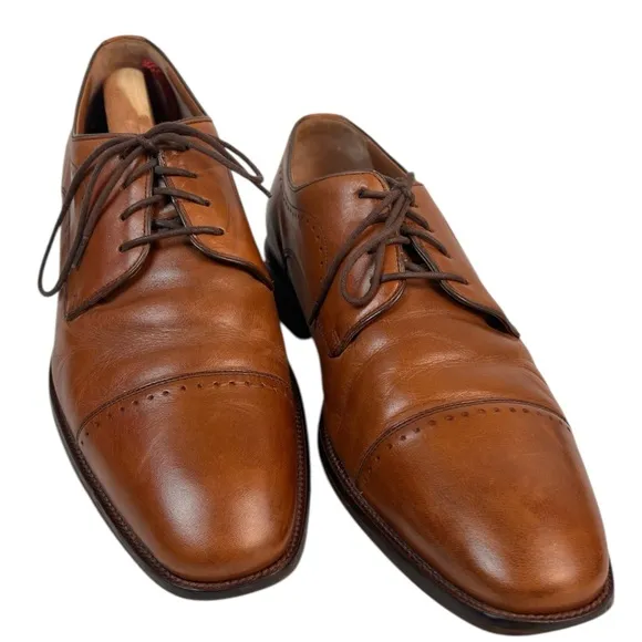 Johnston &amp; Murphy Sanborn Cap Toe Oxford Men’s 10M Tan Brown Leather Dress 2540