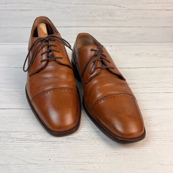 Johnston &amp; Murphy Sanborn Cap Toe Oxford Men’s 10M Tan Brown Leather Dress 2540
