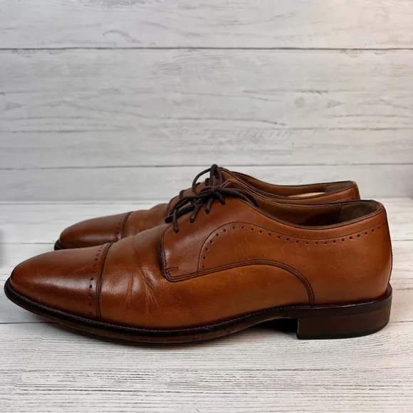 Johnston &amp; Murphy Sanborn Cap Toe Oxford Men’s 10M Tan Brown Leather Dress 2540
