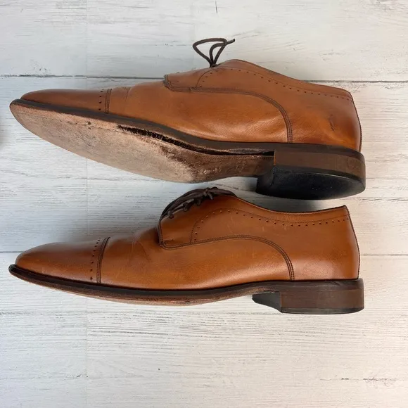 Johnston &amp; Murphy Sanborn Cap Toe Oxford Men’s 10M Tan Brown Leather Dress 2540