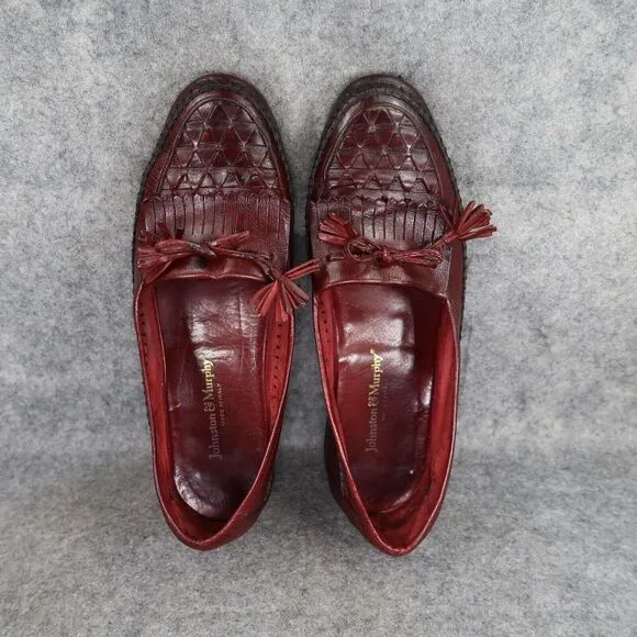 Johnston &amp; Murphy Shoes Mens 8 Tassel Loafer Leather Woven Classic Dress Kiltie