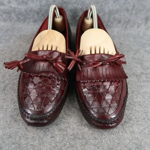 Johnston &amp; Murphy Shoes Mens 8 Tassel Loafer Leather Woven Classic Dress Kiltie