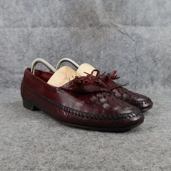 Johnston &amp; Murphy Shoes Mens 8 Tassel Loafer Leather Woven Classic Dress Kiltie