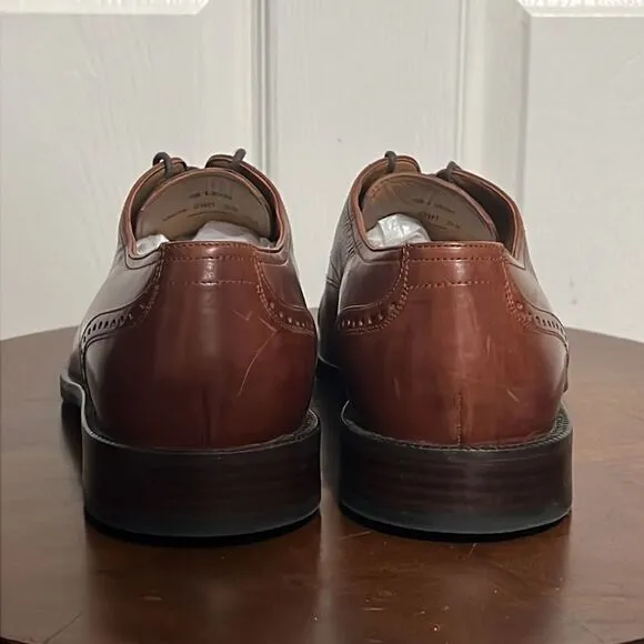 🔥JOHNSTON &amp; MURPHY Signature Series Sheepskin Capped Toe Oxford Brown Shoes 8.5